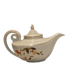Halls Superior Autumn Leaf Aladdin Teapot Gold Trim Infuser